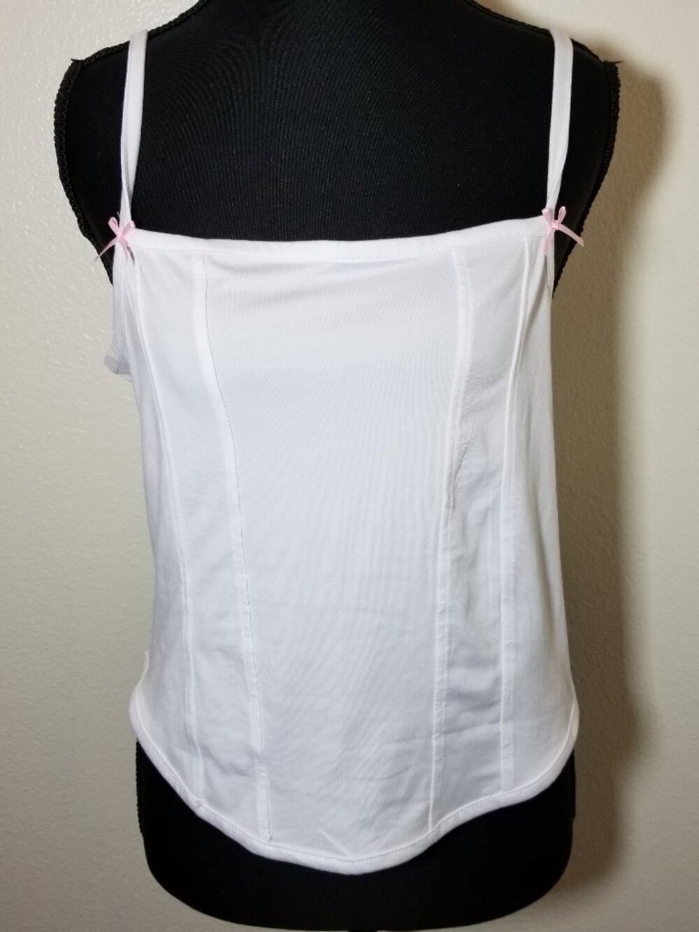Rampage Juniors XL White Cropped Tank Top Cami Pink Bow Festival Cottage NWOT